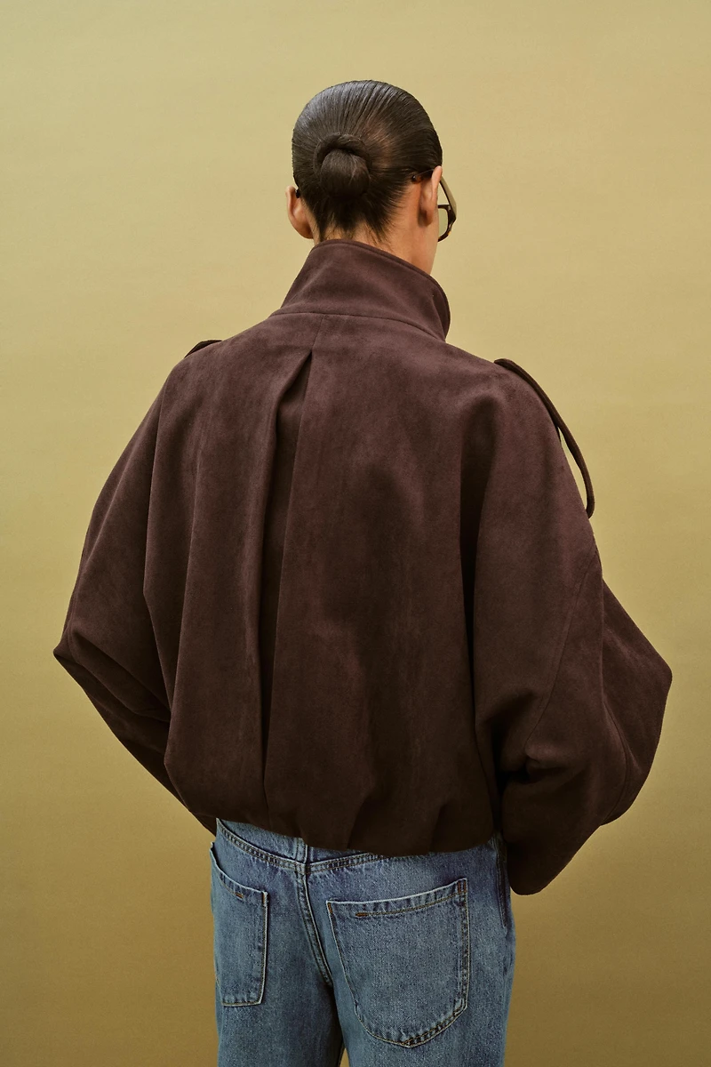 FAUX SUEDE JACKET WITH SHOULDER TABS