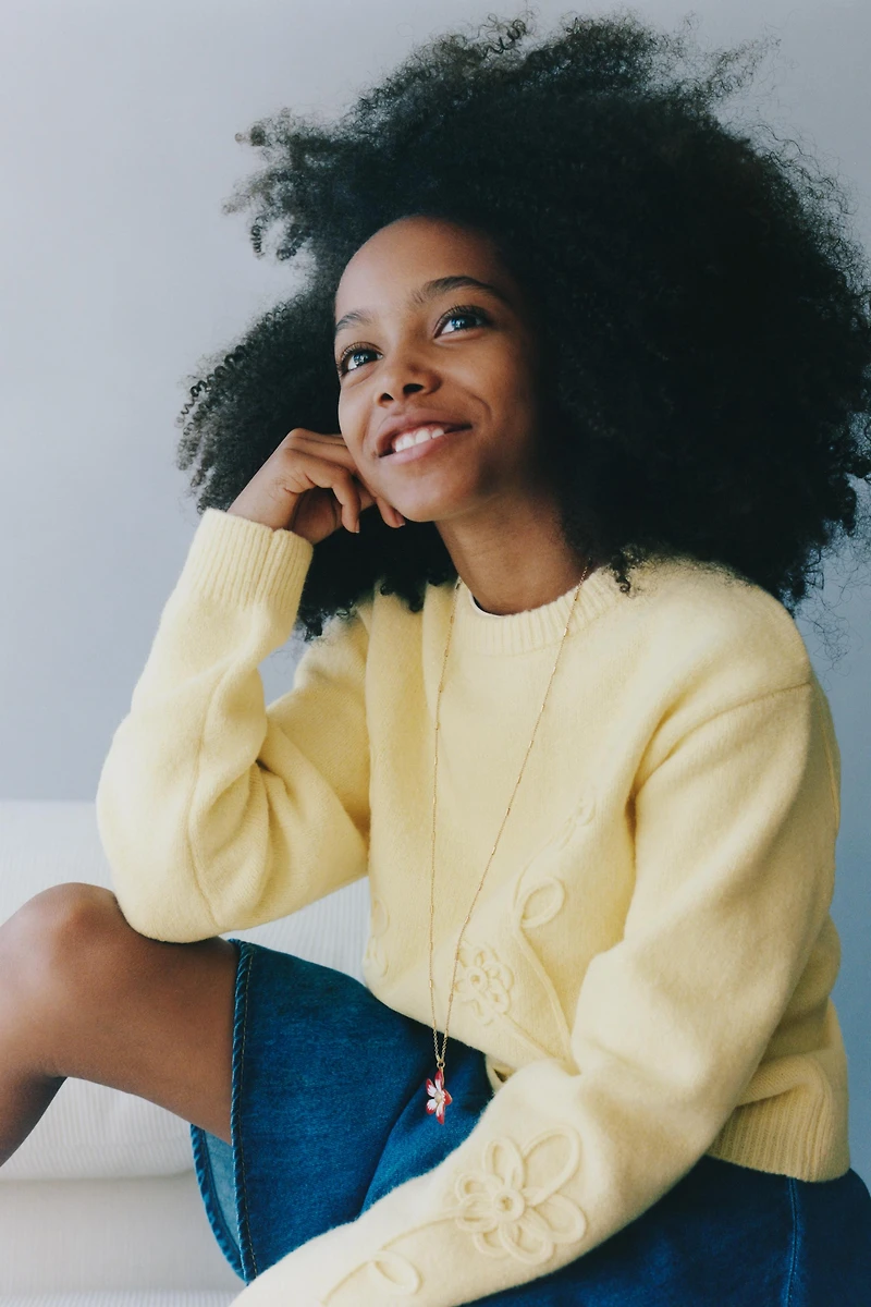 CORDED FLORAL KNIT SWEATER