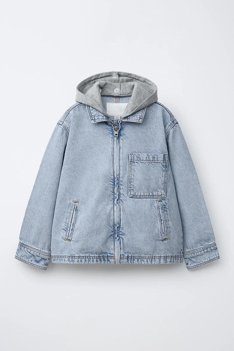 DENIM OVERSHIRT WITH REMOVABLE FLEECE HOODIE