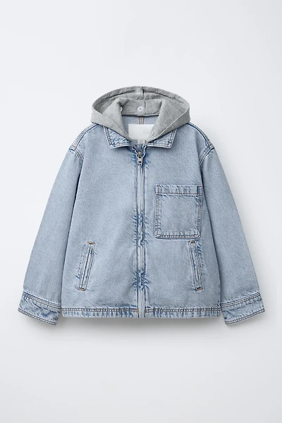 DENIM OVERSHIRT WITH REMOVABLE FLEECE HOODIE
