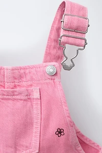 EMBROIDERED FLOWER TWILL OVERALLS