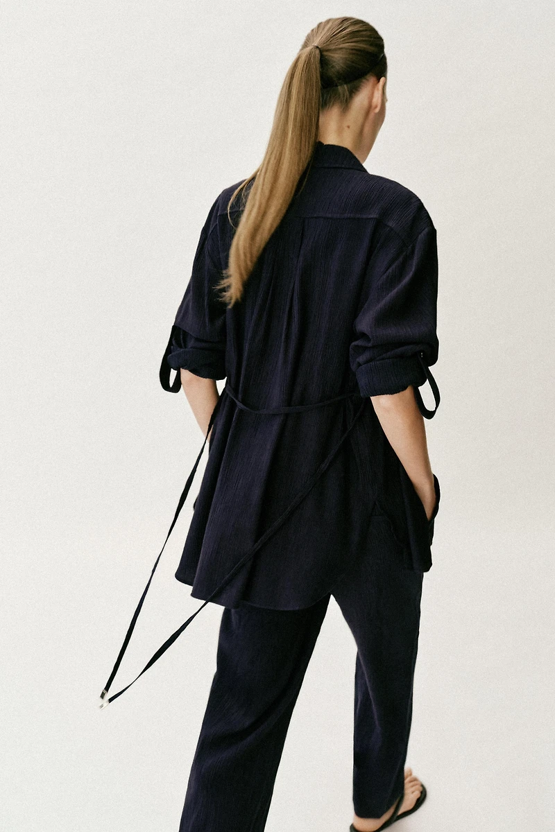 CHEMISE SAFARI EFFET FROISSÉ CEINTURE