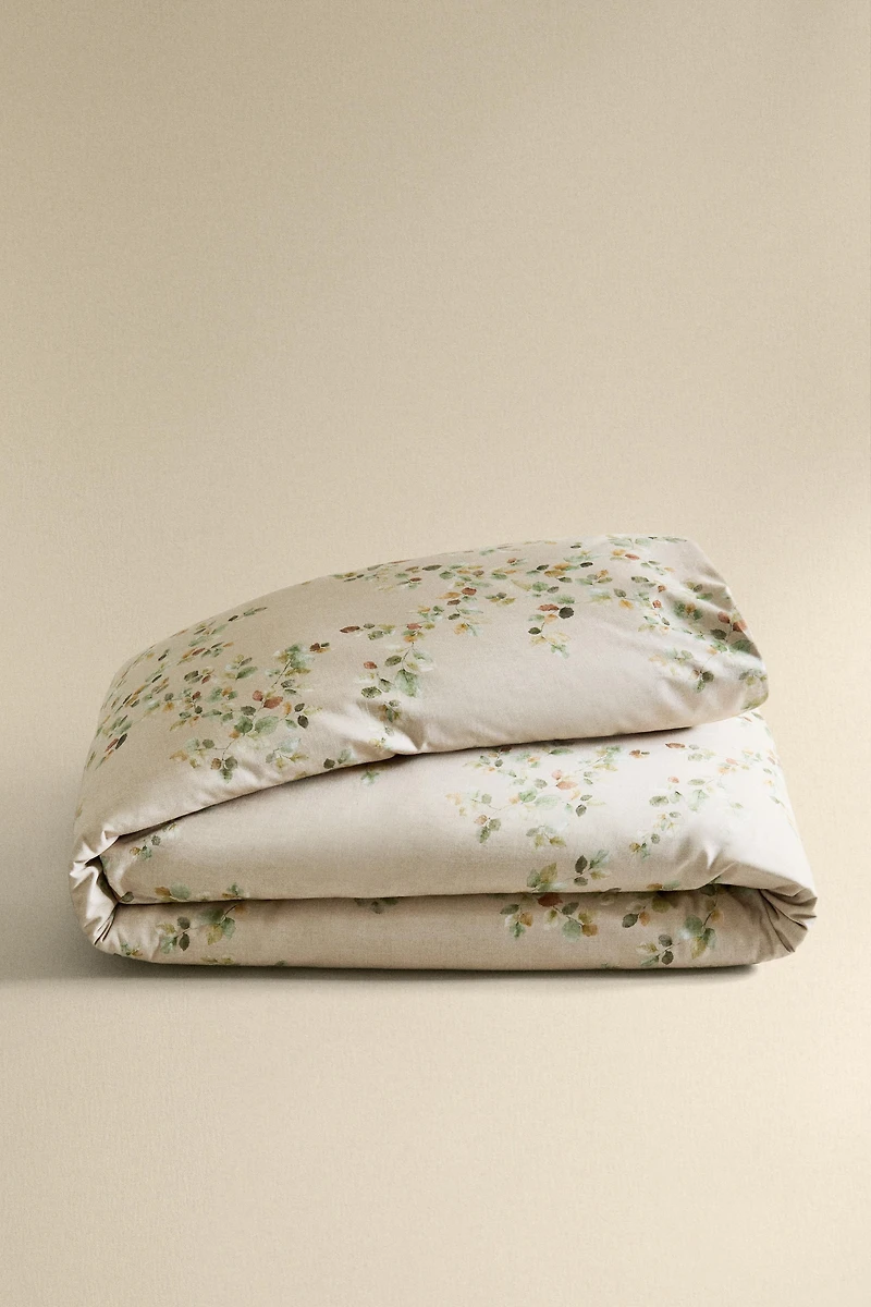 HOUSSE DE COUETTE SATIN IMPRIMÉ FEUILLES