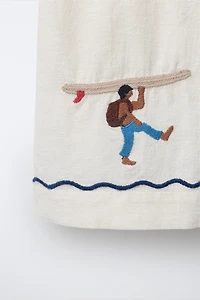 EMBROIDERED LINEN BLEND BOWLING SHIRT