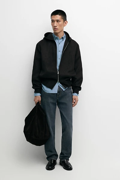 Wool blend double-knit hooded jacket