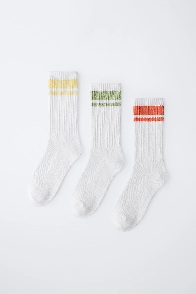LOT DE TROIS CHAUSSETTES HAUTES À RAYURES SPORTIVES