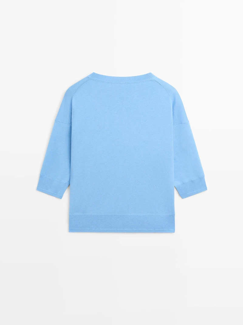 Cotton blend knit short-sleeve sweater