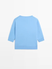 Cotton blend knit short-sleeve sweater