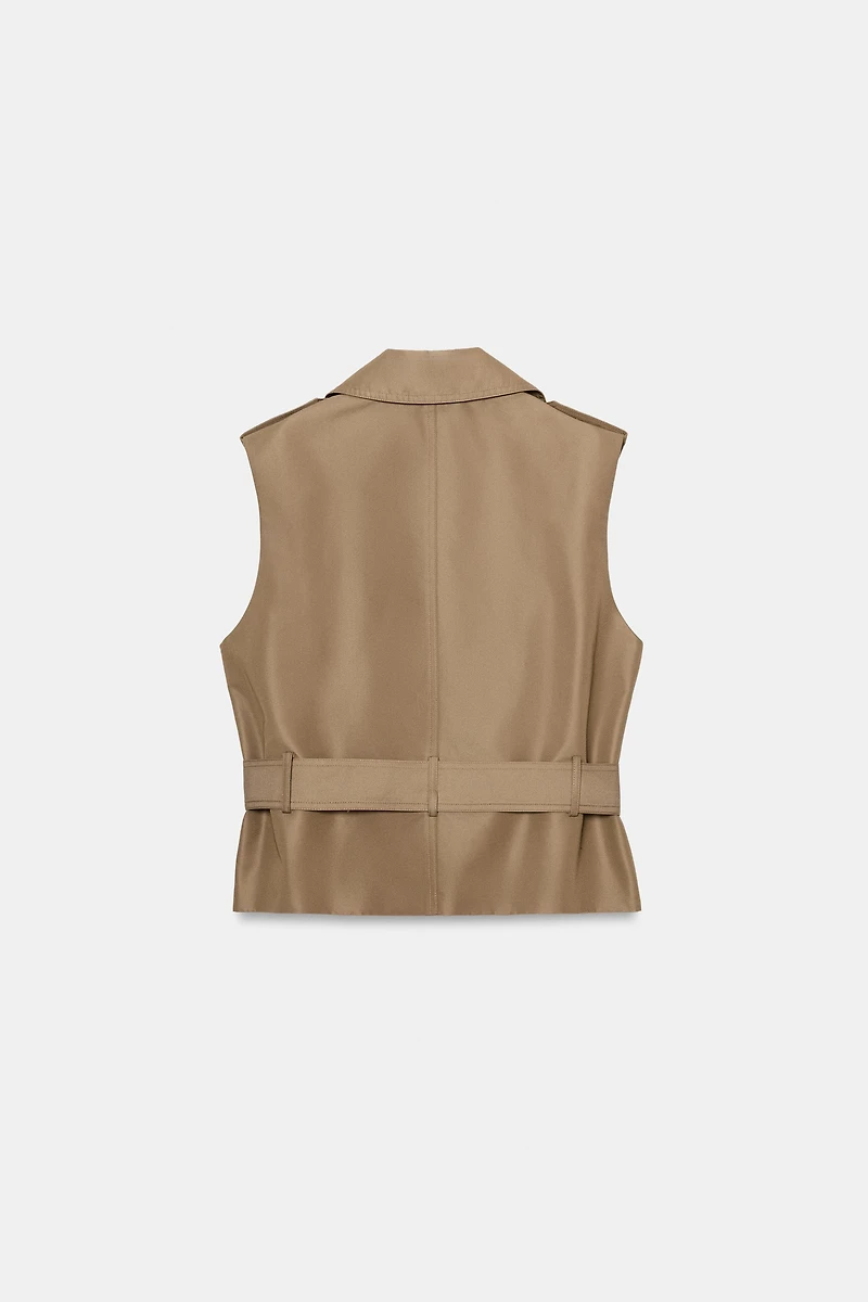 BELTED DOUBLE BREASTED SHOULDER PAD VEST