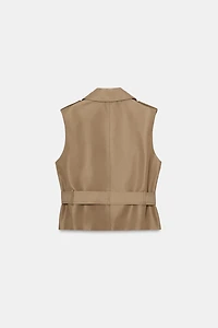 BELTED DOUBLE BREASTED SHOULDER PAD VEST