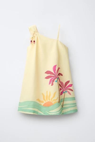 ROBE ASYMÉTRIQUE PALMIER COTON ET LIN