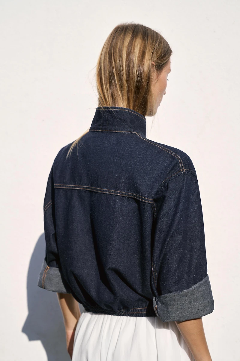 Z1975 HIGH-COLLAR DENIM BOMBER JACKET