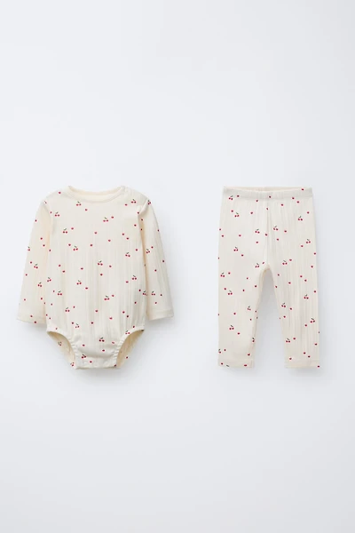 CHERRY PRINT BODYSUIT AND LEGGINGS SET