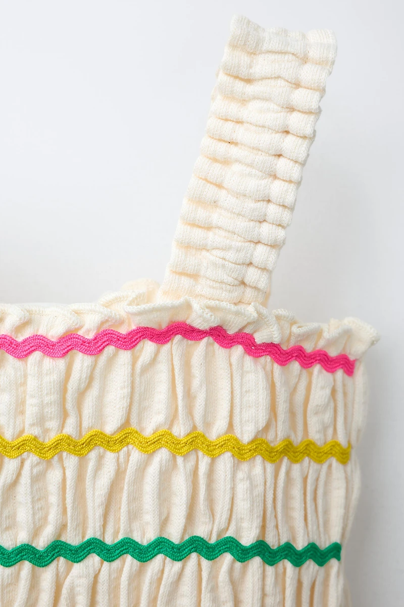 MULTICOLOR RUFFLED COTTON GAUZE TOP