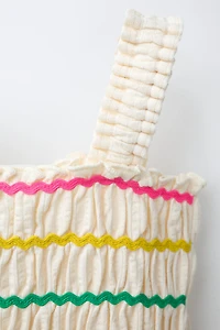 MULTICOLOR RUFFLED COTTON GAUZE TOP