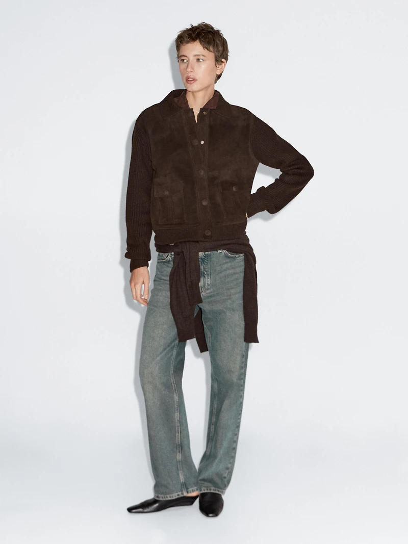 Contrast knit and sheepskin jacket