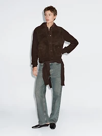 Contrast knit and sheepskin jacket