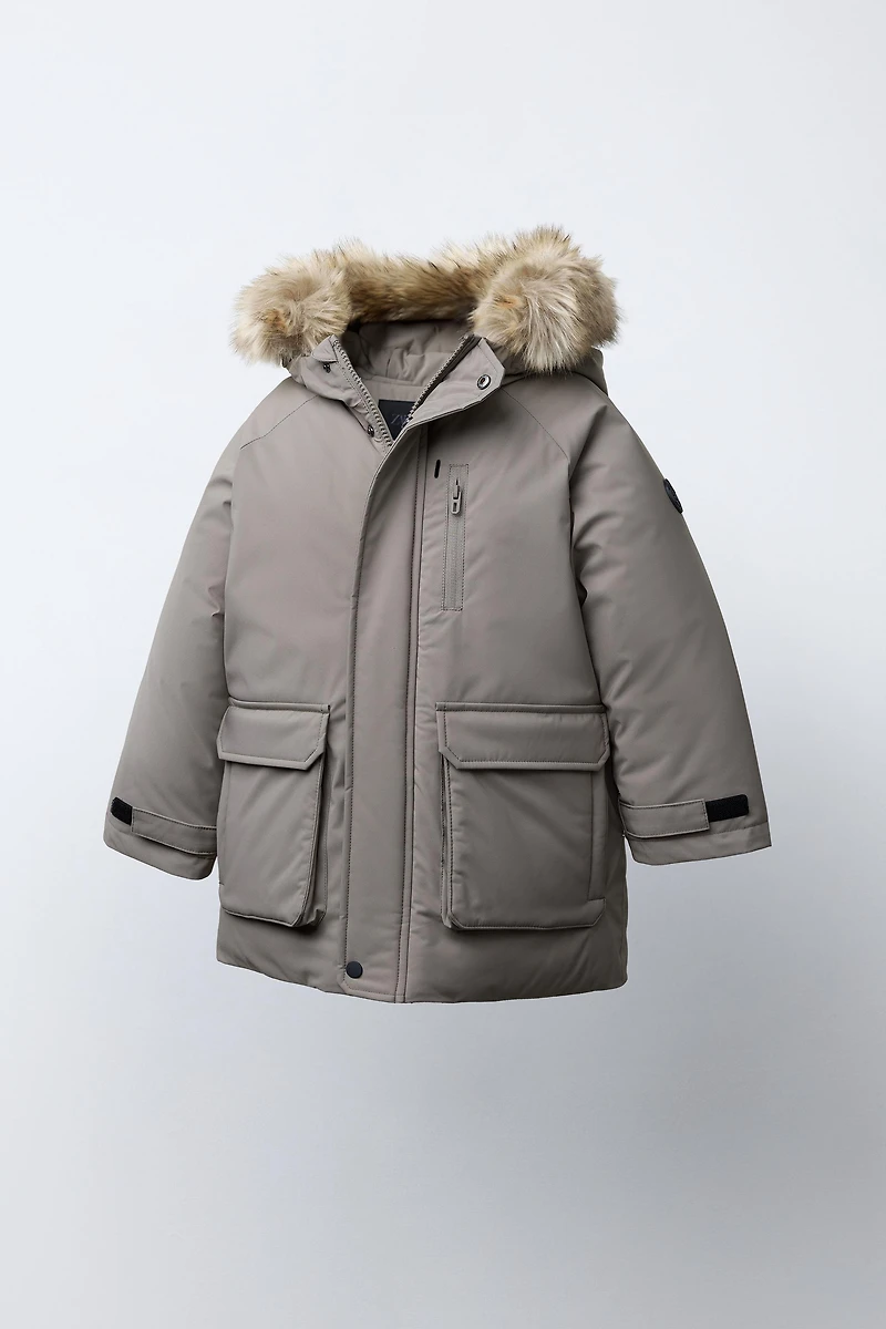 WATER REPELLENT PARKA WITH REMOVABLE FAUX FUR HOODIE
