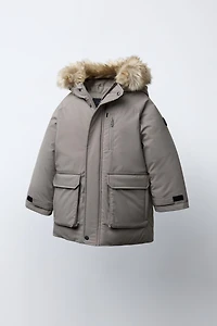 WATER REPELLENT PARKA WITH REMOVABLE FAUX FUR HOODIE
