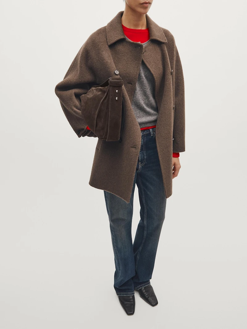 Grand sac porté épaule en croûte de cuir