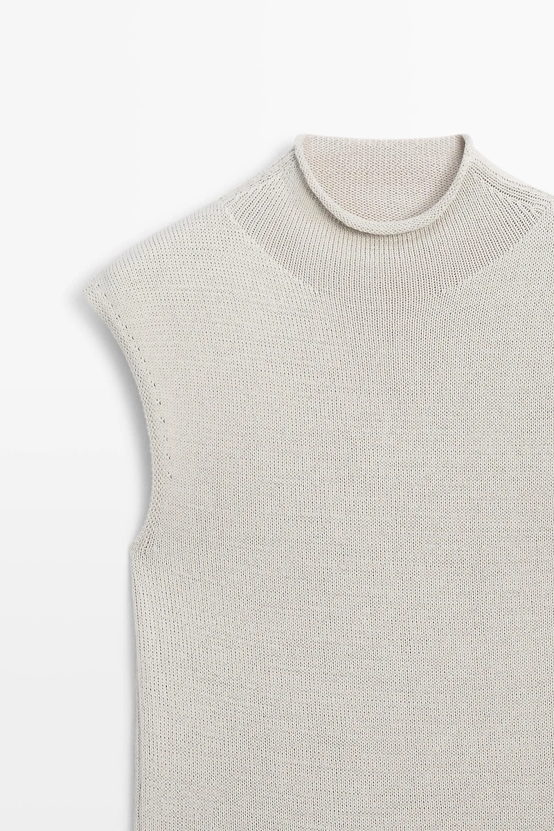 Cotton blend high neck knit top