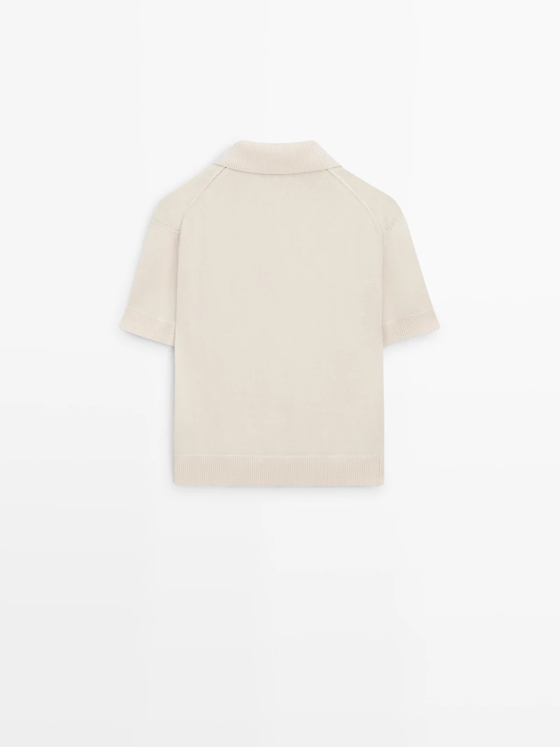 Wool blend knit polo sweater