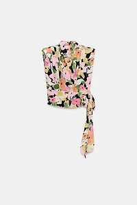 TOP IMPRIMÉ FLEURI À ÉPAULETTES ET CEINTURE