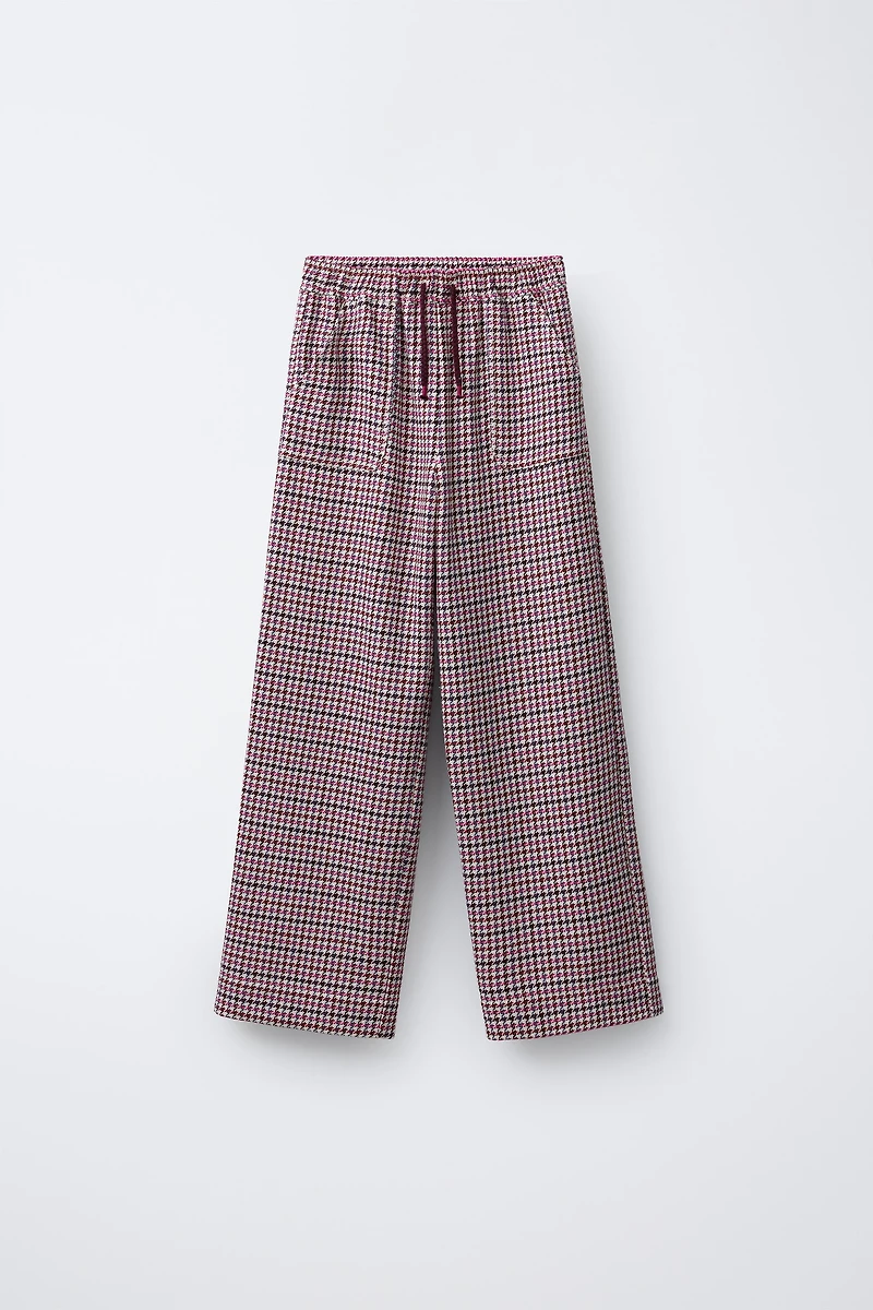 TEXTURED HOUNDSTOOTH WIDE LEG PANTS