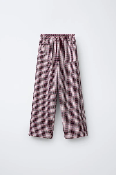 TEXTURED HOUNDSTOOTH WIDE LEG PANTS
