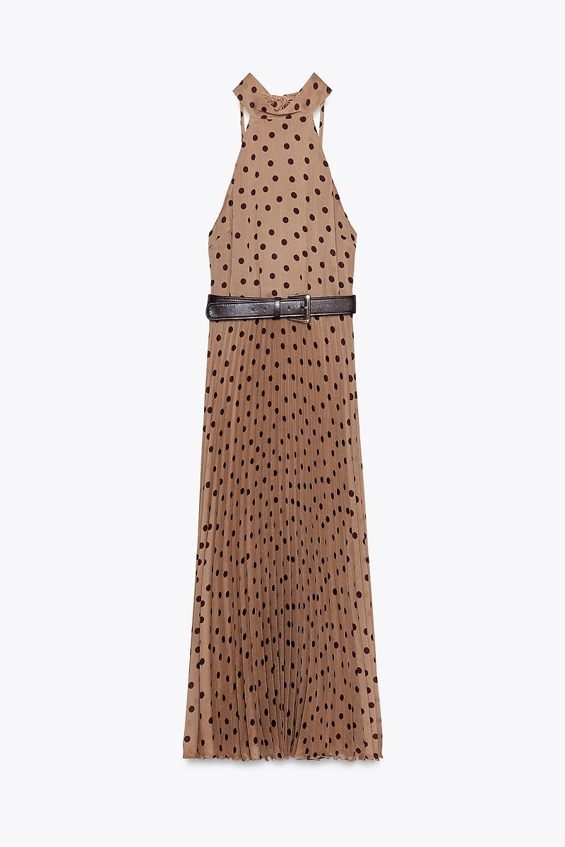 ROBE MIDI À POIS ET CEINTURE
