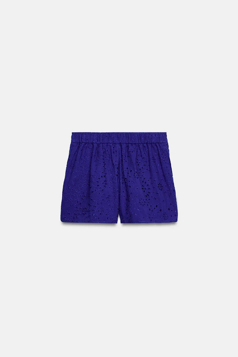 EMBROIDERED EYELET SHORTS