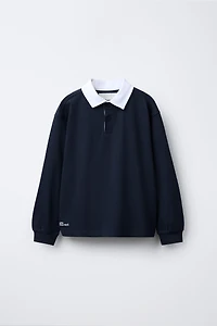 CONTRAST COLLAR ELBOW PATCH POLO SHIRT