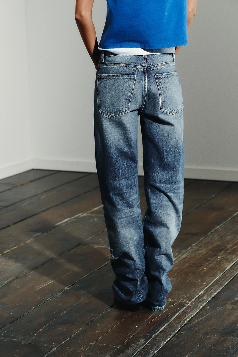 TRF MID-RISE RIPPED WIDE LEG JEANS