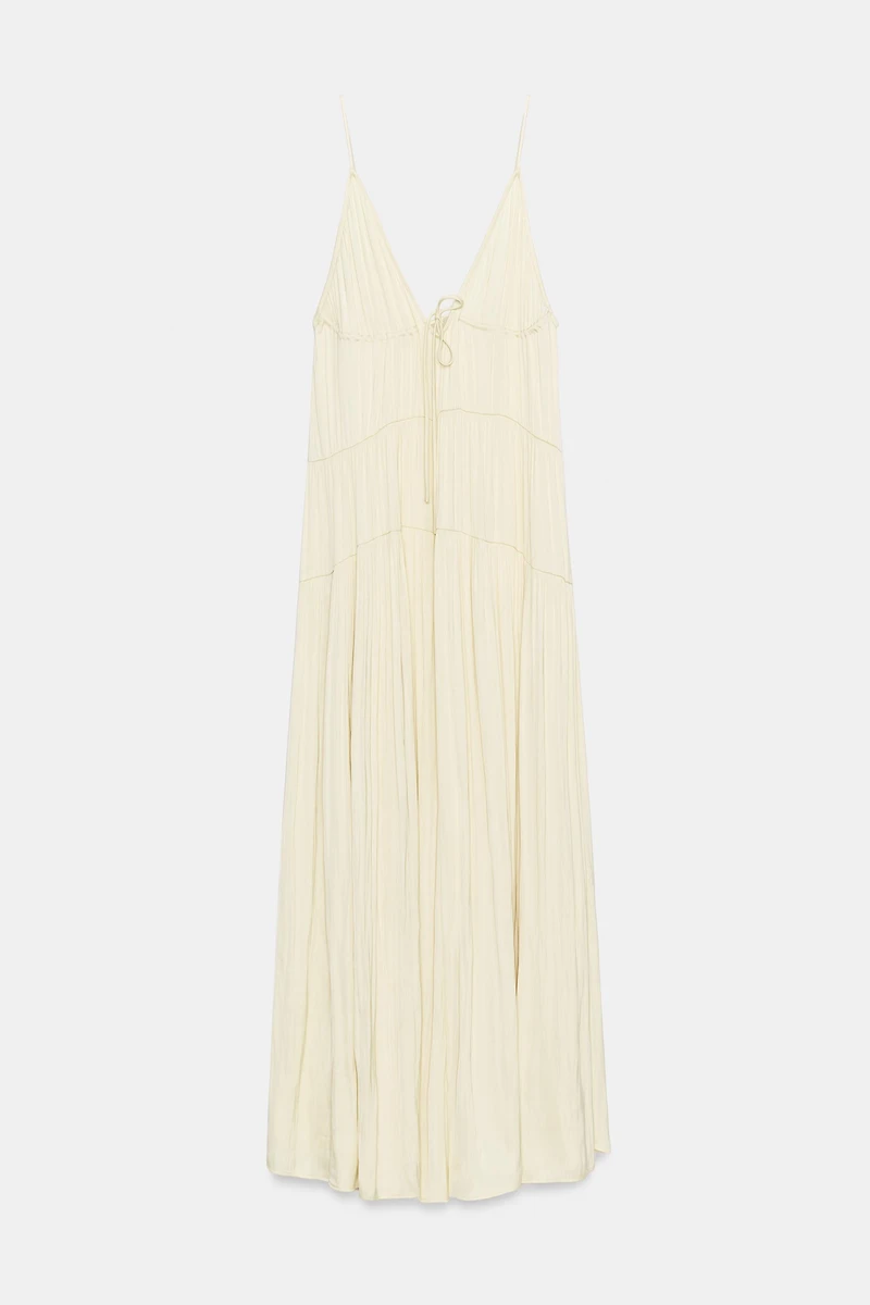 LONG RUCHED SATIN DRESS