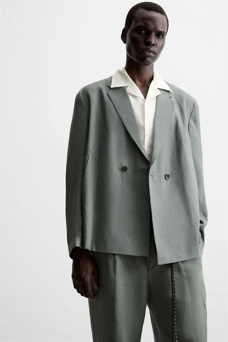 100% LINEN DOUBLE BREASTED SUIT BLAZER