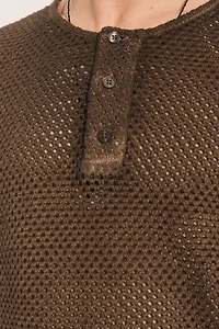 CROCHET KNIT HENLEY SHIRT
