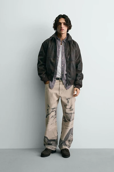 EMBOSSED FAUX LEATHER FORD © BOMBER JACKET