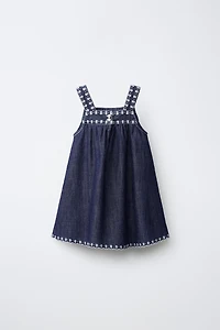 FLUID EMBROIDERED FLORAL DENIM DRESS