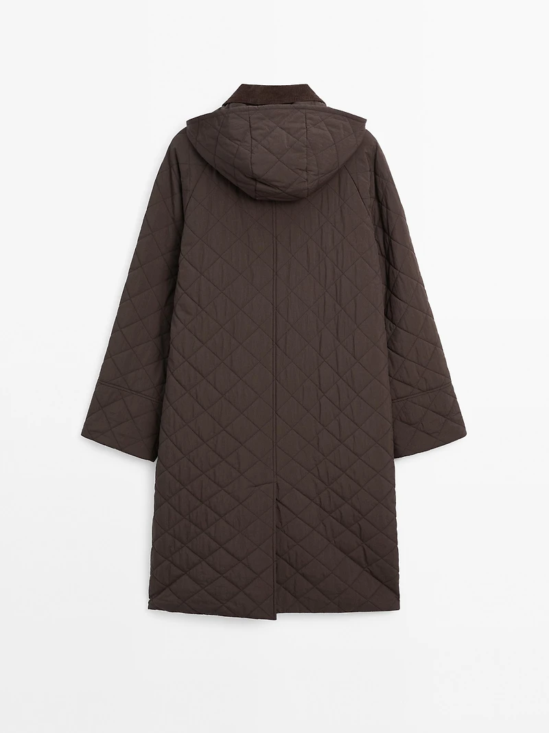 Long water-repellent coat with corduroy detail