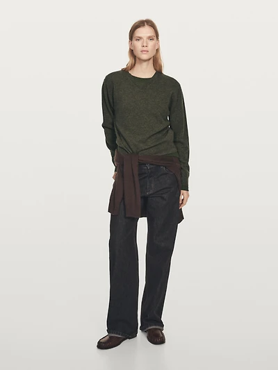 Wool blend knit V-neck sweater