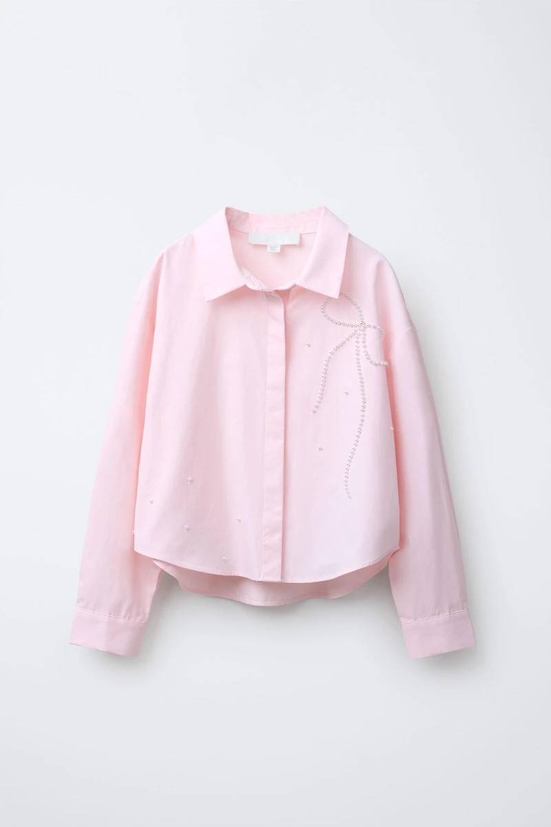 PEARL BOW POPLIN SHIRT
