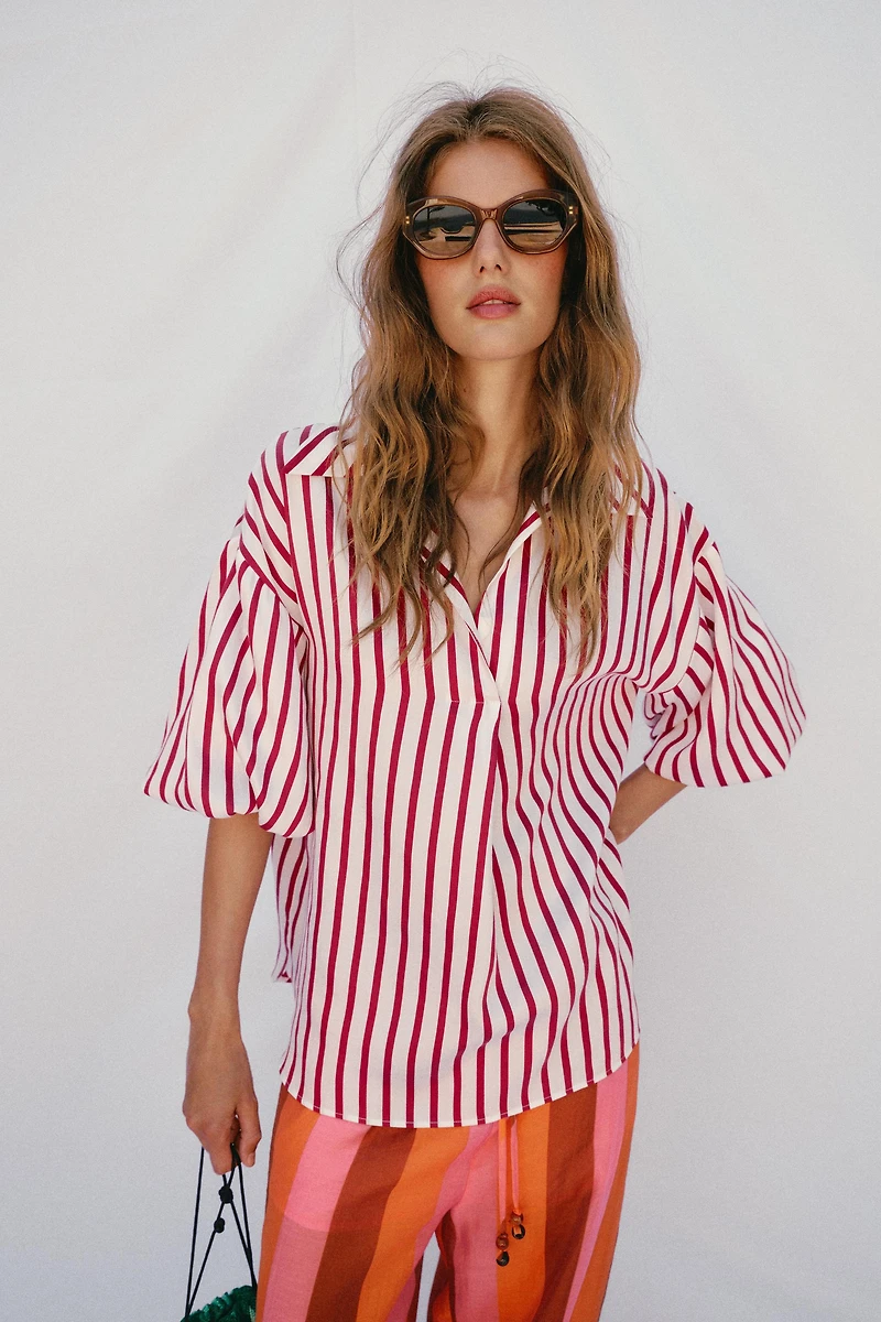 STRIPED PUFF SLEEVE SHIRT