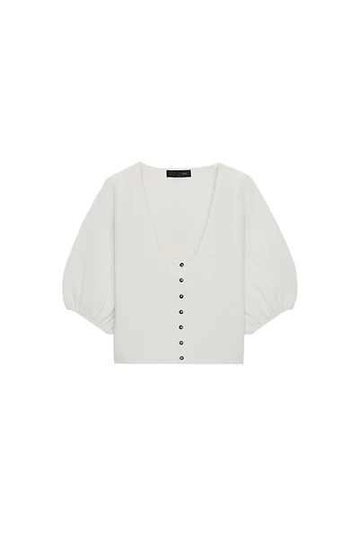 PUFF SLEEVE KNIT CARDIGAN