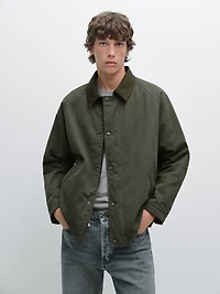 Jacket with leather collar detail