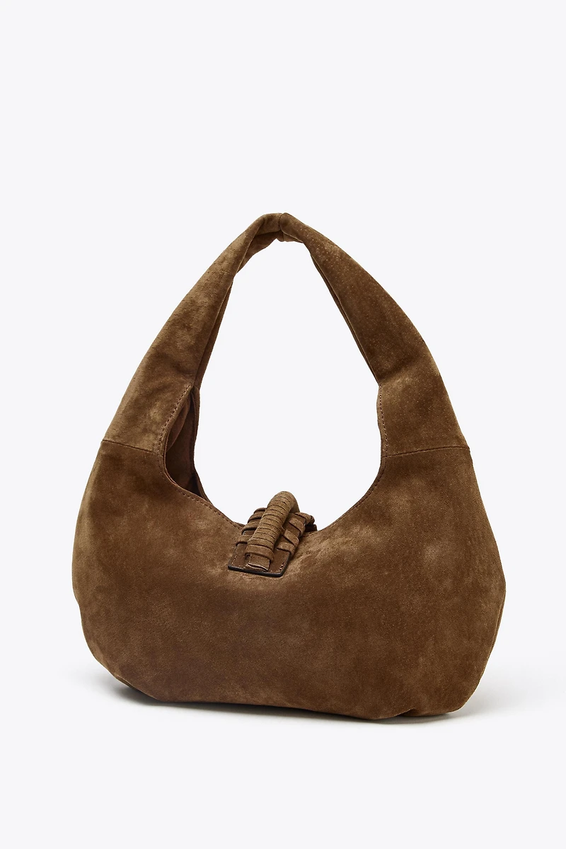 FRINGED SPLIT LEATHER SHOULDER BAG