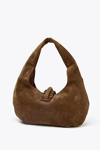 FRINGED SPLIT LEATHER SHOULDER BAG