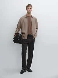 Zip-up knit cotton and wool blend cardigan with pockets