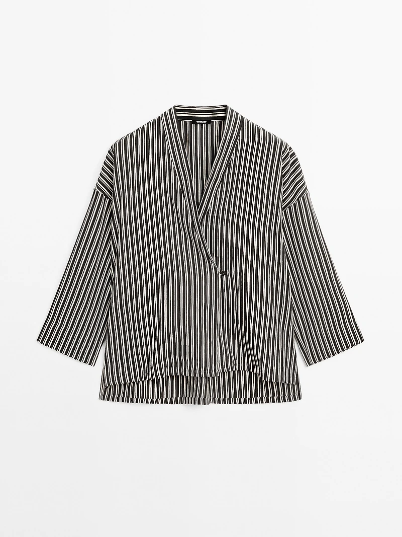 Striped cotton blend kimono