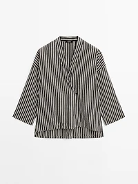 Striped cotton blend kimono