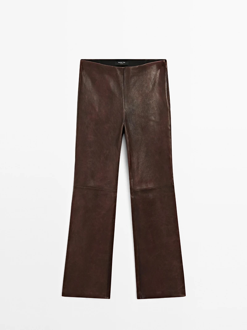 Nappa leather bell bottom trousers